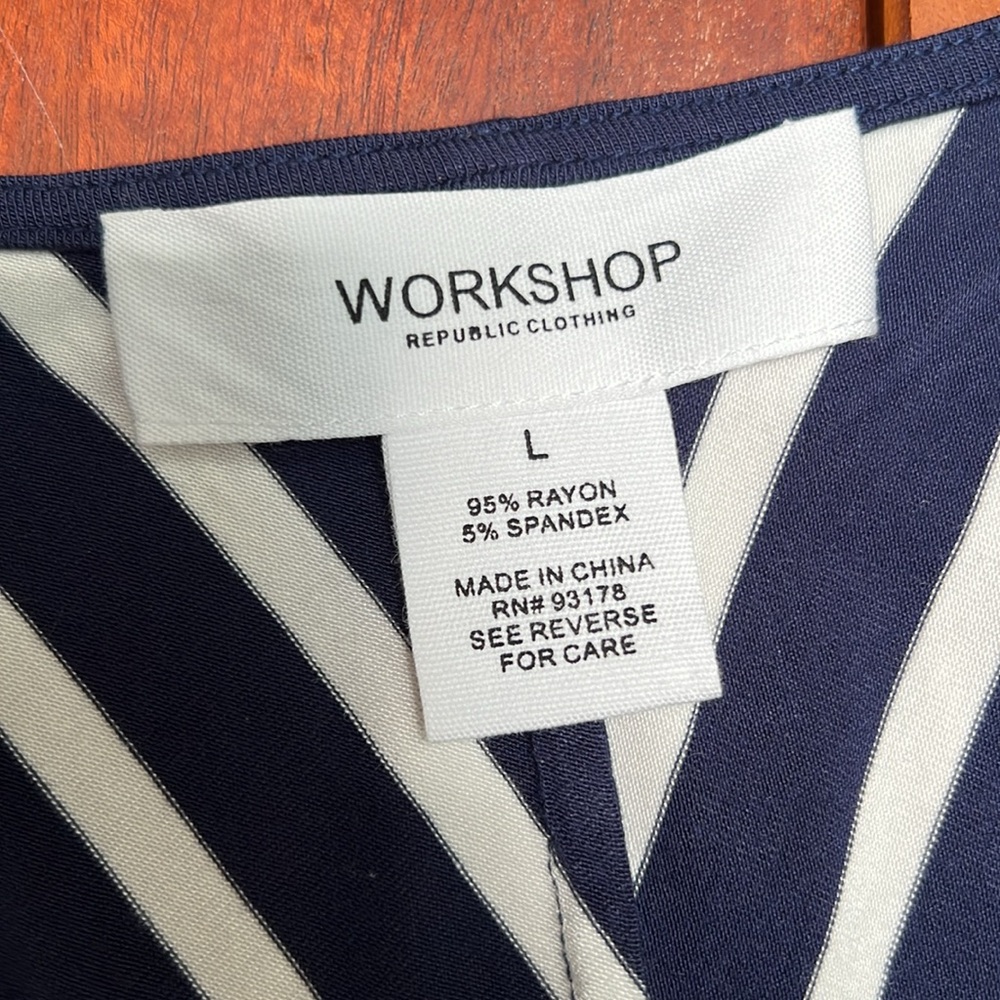 Navy Blue & White Chevron Design A-Line Dress by Workshop Sz L - Picture 4 of 6